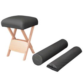 Folding Massage Stool with 4.7" Thick Seat & 2 Bolsters Black