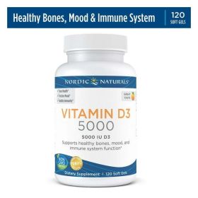 Nordic Naturals Vitamin D3 5000 IU Softgels, Supports Healthy Bones, 120 Ct