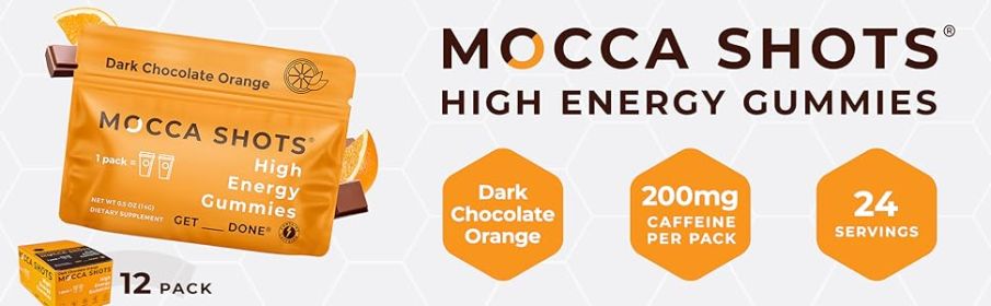 Mocca Shots Energy Gummies with Caffeine  12 - Pack (Flavor: Dark Chocolate Orange)